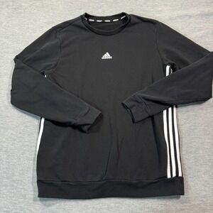 Adidas Sweatshirt Men M Black Crewneck 3-Stripes Pullover Long Sleeve Logo